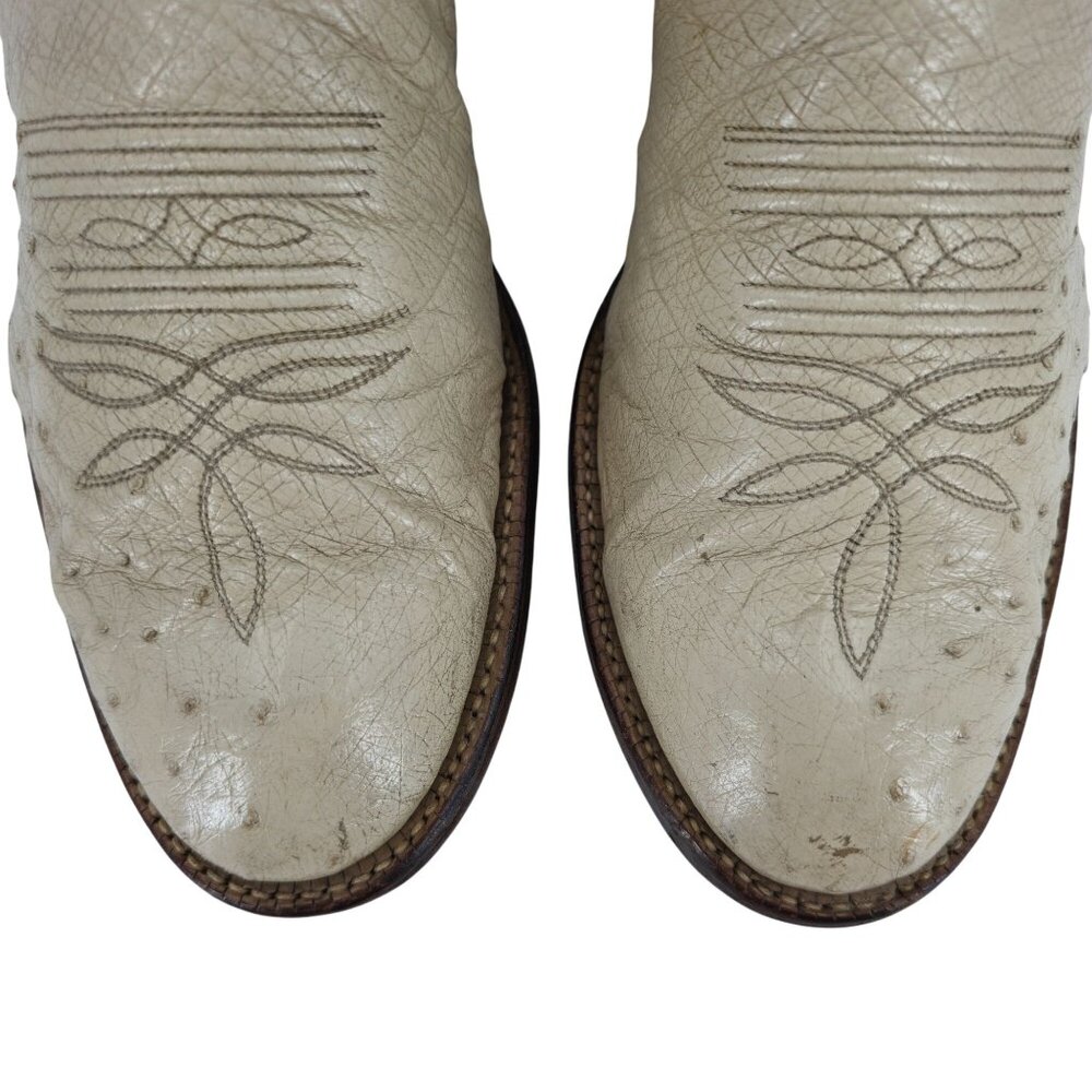 Tony Lama Exotic Ostrich Men Size 9.5D  Cream Beige Leather Cowboy Western Boots - Picture 16 of 16